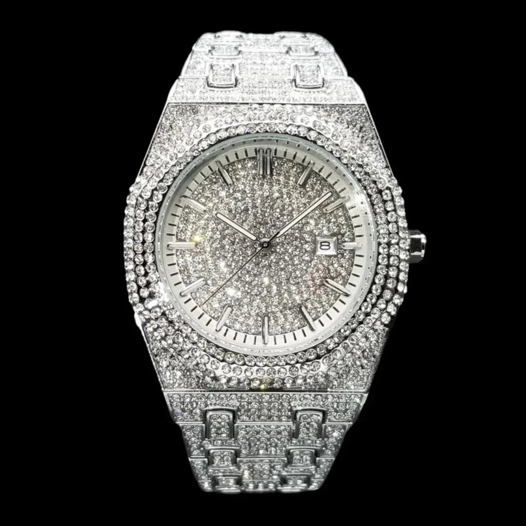 Luxury Bust Down Date VVS Iced Out Watch – Hip Hop Style Timepiece - CaratixJewelry